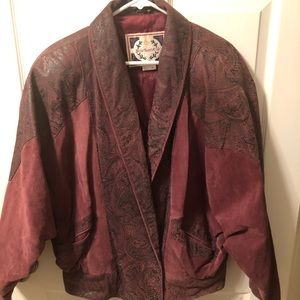 Burgundy print Genuine LeatherJacket